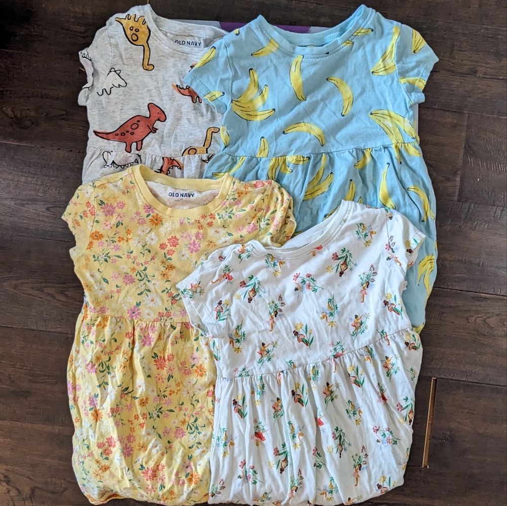 Bundle of 4 Old Navy Girls 3T Short Sleeve Dresses, various patterns